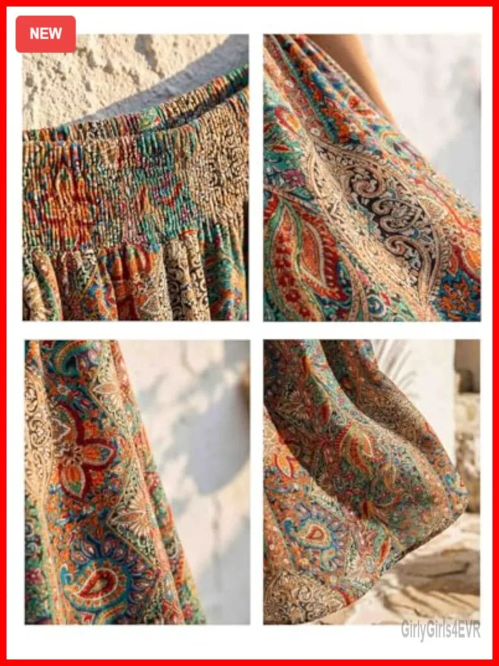 Women's Boho Maxi Skirt High Waist Pleated Flowy A-Line Summer Beach